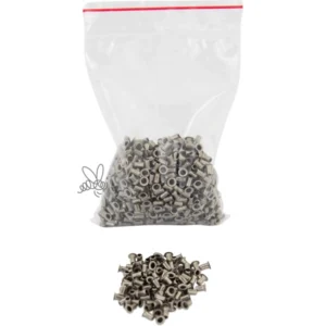 Påse med ca 1000 rostfria hylsor 3×5 mm för ramtillverkning inom biodling.