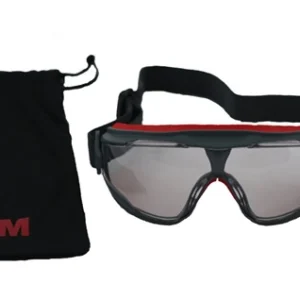Skyddsglasögon från 3M med justerbart band och förvaringspåse för säkert arbete med syror