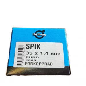 Förpackning med ca 1000 st förkopprad rund trådspik 35 x 1,4 mm.