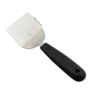 Super-avtäckningsgaffel i laserskuret rostfritt stål med 16 nålar och svart silikongrepp.