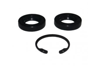 Två svarta gummipackningar och en metall-låsring för axel till kugghjulspump, reservdel för biodling.