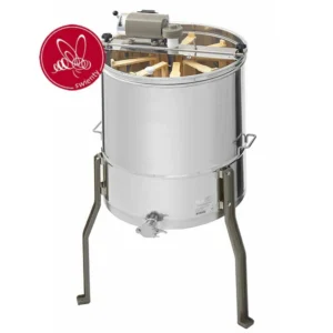 Radialslunga i rostfritt stål med 9 ramplatser, motor och transparent lock, stående på stabila ben.