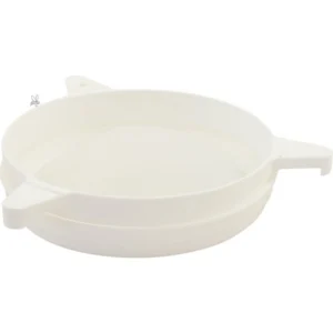 Dubbel sil i vit plast, Ø 23,5 cm, med grov- och finsil för honung.