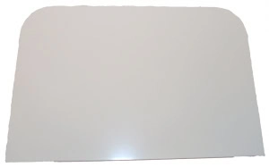 Vit honungsskrapa i celluloid med rundade hörn, används för att skrapa ur kärl och slungor.