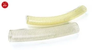 Två transparenta slangar med stålarmering, 2 tum i diameter, för pumpning och tappning av honung.