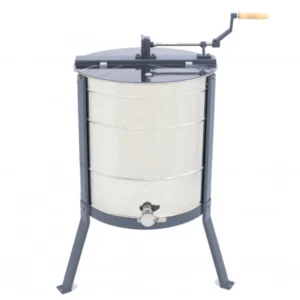 Manuell tangentiell honungsslunga i rostfritt stål med trähandtag, vev och tappkran – modell från Swienty.