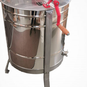 Handvevad honungsslunga i rostfritt stål med röd vev och stabila ben – rymmer fyra ramar.